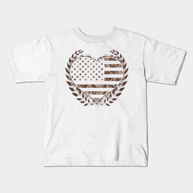 Camo Flag Hearth Desert Veteran US Design Kids T-Shirt by Dojaja